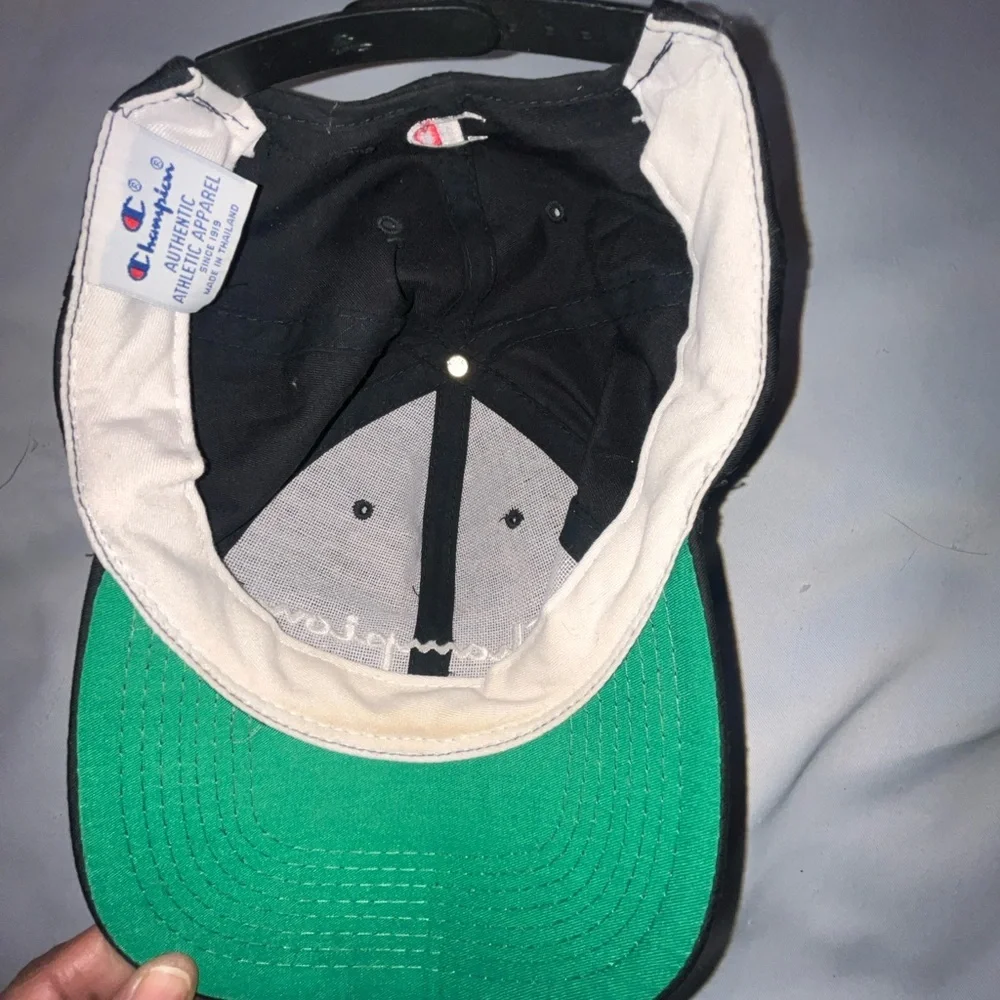 Champion Black Snap Back Hat Champion Embroidered On Front In White One Size